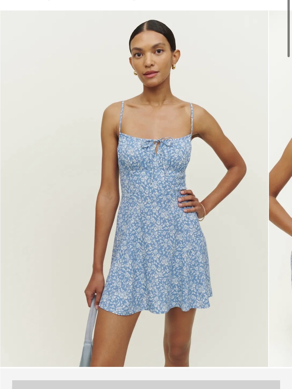 Reformation Light Blue Floral Tie-Front Mini Dress